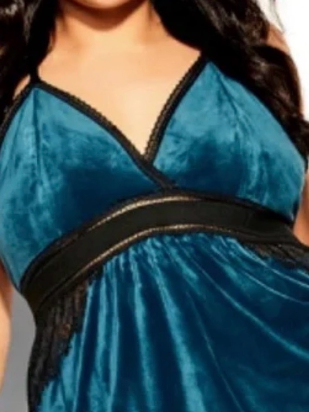 City Chic Teal Blue Velour Chemise Dress with Black Trim 18W